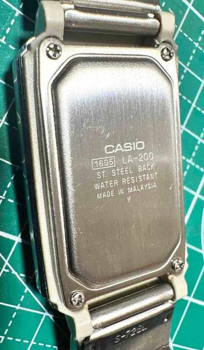 Casio LA-200 Women Digital Watch Alarm Chronograph Silver Steel Malaysia Used
