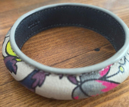 Loewe Floral Botanical Print Leather Bangle Bracelet Multicolor Gray Trim