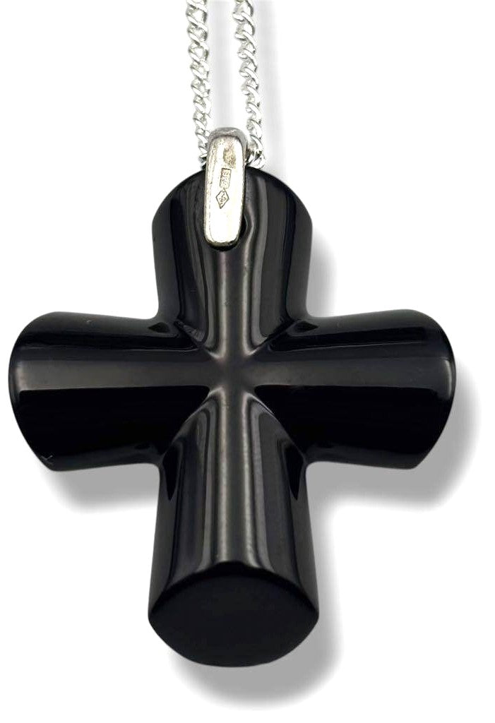 Baccarat Cross Necklace SV925 Silver Chain Black Crystal Pendant Unisex