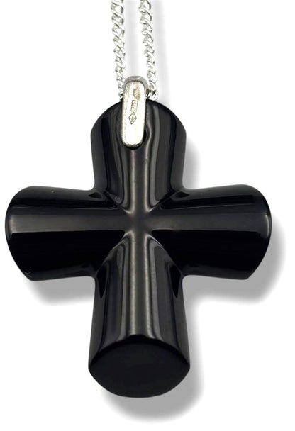 Baccarat Cross Necklace SV925 Silver Chain Black Crystal Pendant Unisex