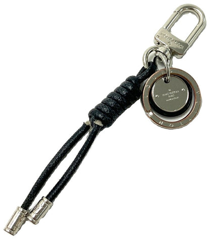 Louis Vuitton M67224 Damier Graphite Key Holder Rope Keychain Silver Italy Used