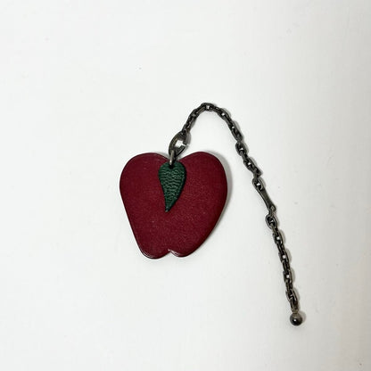 Hermes Authentic Leather Apple Motif Keyring Charm Keychain Used Great Condition
