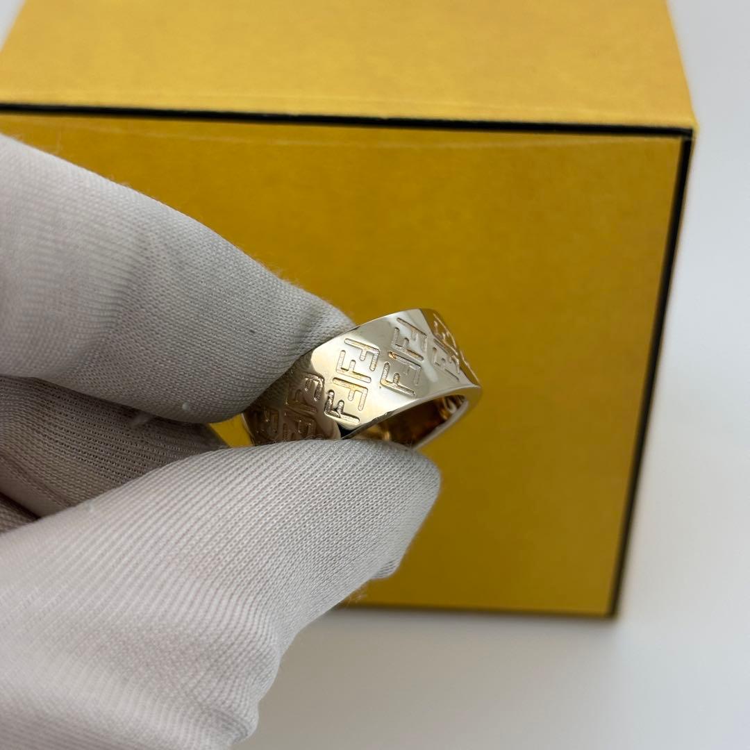 Excellent Fendi FF F is Gold Tone Metal Ring Size S 52 US 6 No Box