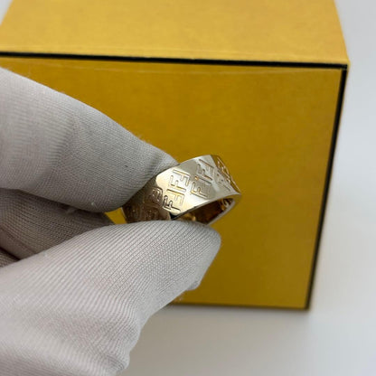 Excellent Fendi FF F is Gold Tone Metal Ring Size S 52 US 6 No Box