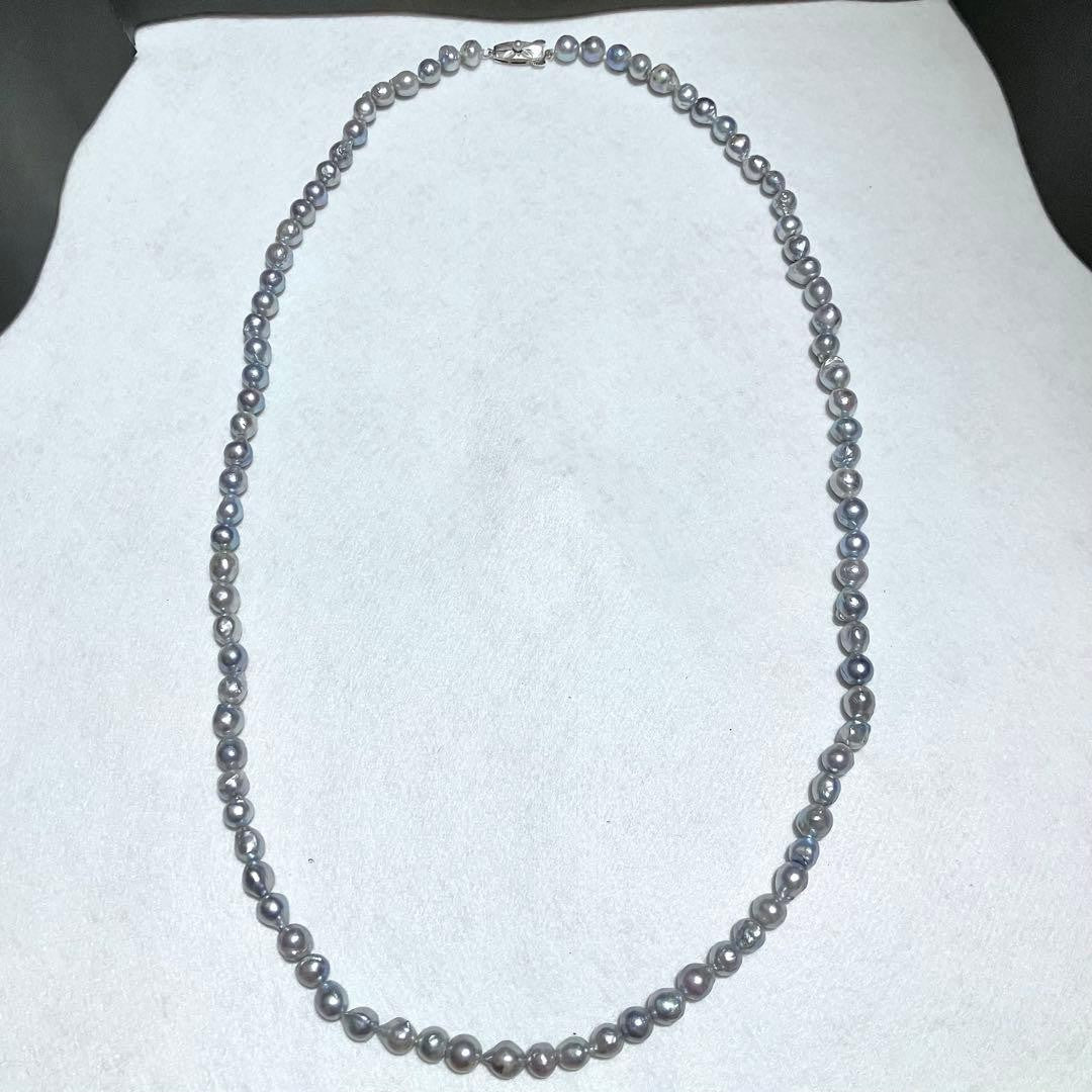 Takashimaya Akoya Pearl Necklace Baroque Blue Gray Semi Long 53cm Silver Clasp