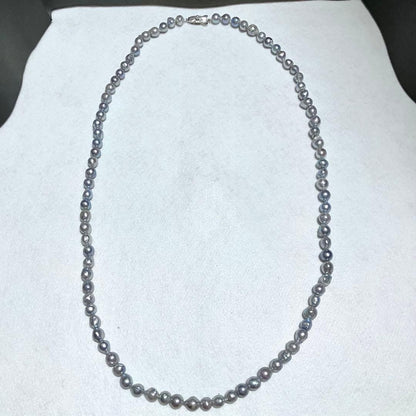 Takashimaya Akoya Pearl Necklace Baroque Blue Gray Semi Long 53cm Silver Clasp