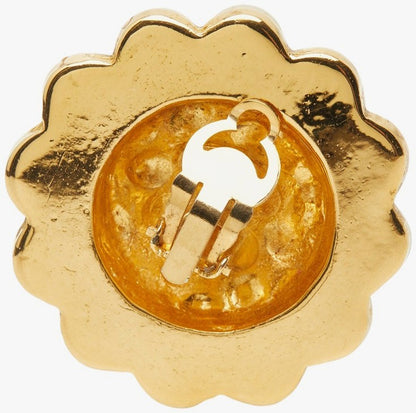 CHANEL CC Logo Matelasse Faux Pearl Clip-On Earring Gold Tone Vintage 42mm Used
