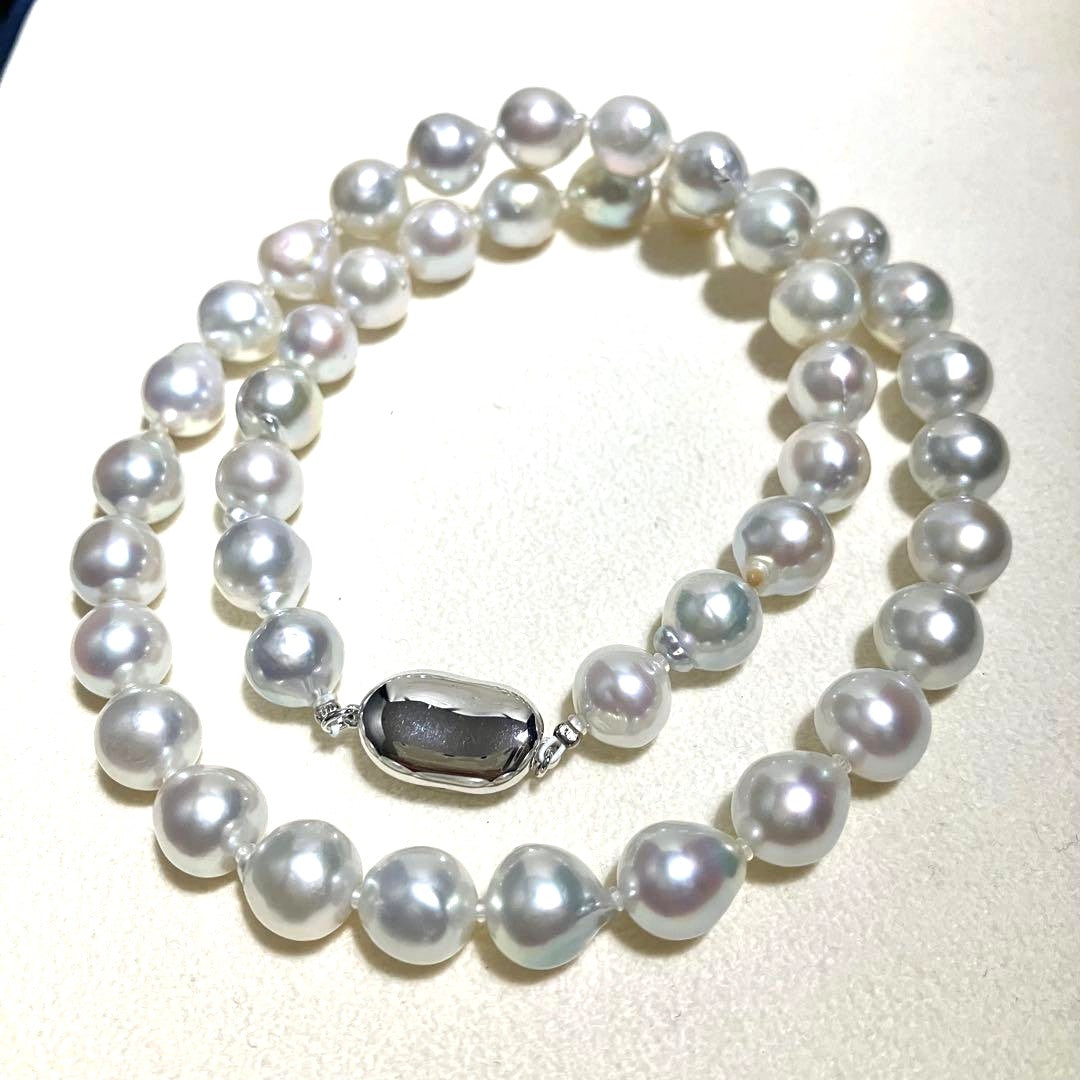 Akoya Pearl Necklace Blue Gray 8.5-9mm Semi-Round High Luster Silver Clasp 43cm