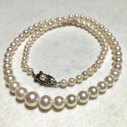 Akoya Pearl Graduated Necklace White Real Pearl 4-8mm 17.5in Silver Clasp