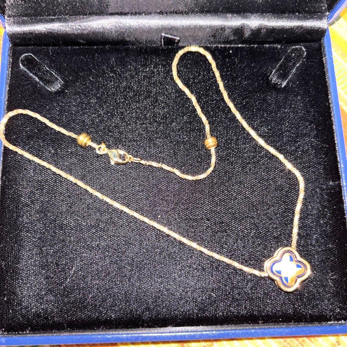 Michaela Frey Wien Clover Pendant Necklace Gold Blue Enamel Vienna FREYWILLE