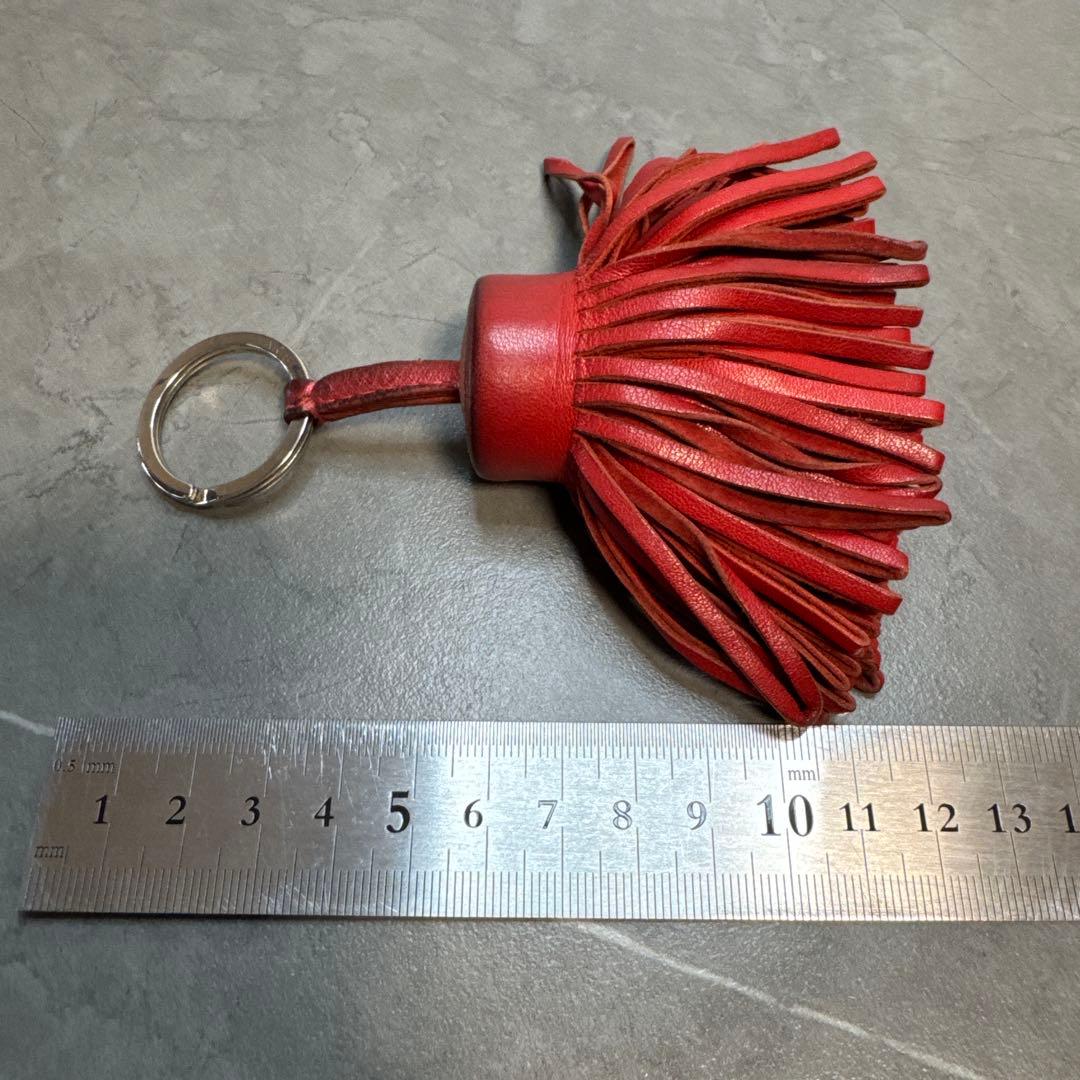 HERMES Carmen Leather Tassel Bag Charm Keychain Red Silver HW Vintage France