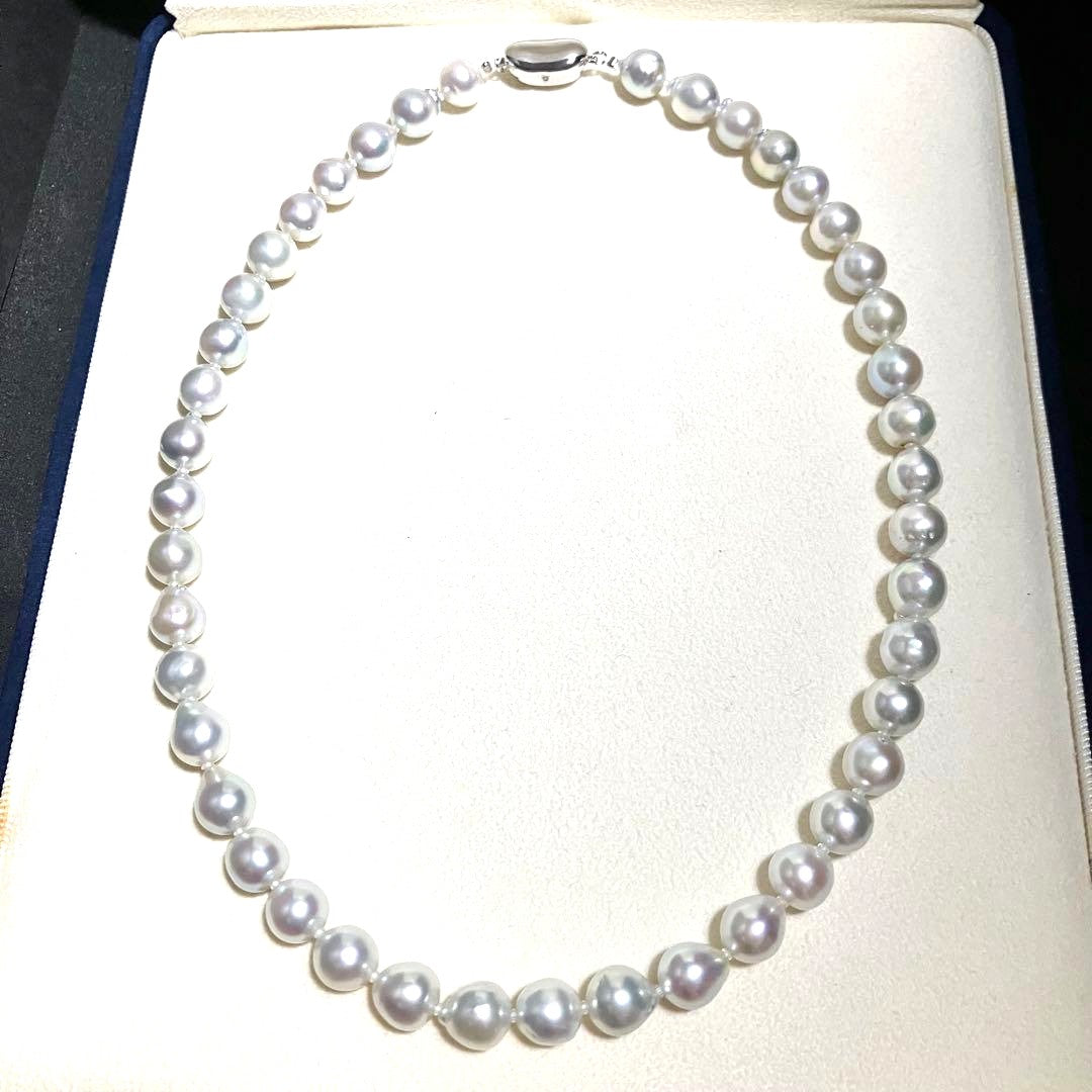 Akoya Pearl Necklace Blue Gray 8.5-9mm Semi-Round High Luster Silver Clasp 43cm