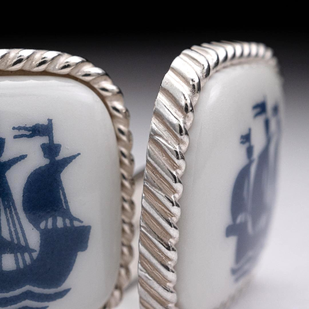 Royal Copenhagen x Georg Jensen Silver 925 Sailing Ship Cufflinks Denmark 2.3cm