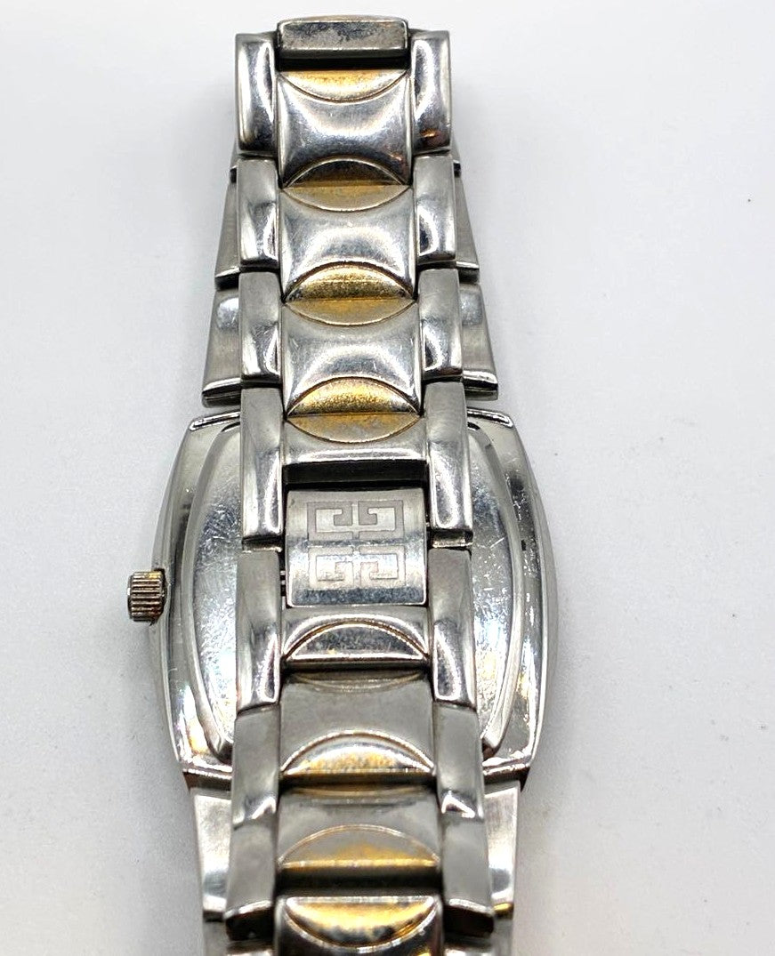 GIVENCHY Swiss Mvt Tonneau Wristwatch Silver Gold Two-Tone Stainless Steel Watch