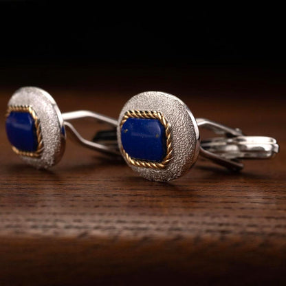 Burberry Cufflinks Lapis Lazuli Gold Silver Tone Metal Men's Oval Design