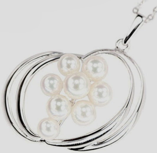 MIKIMOTO Akoya Pearl Necklace Silver SV Multi-Pearl Pendant Authentic Japan Used
