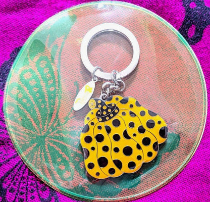 Yayoi Kusama Pumpkin Keychain Keyring Yellow Black Polka Dot Enamel New Unused