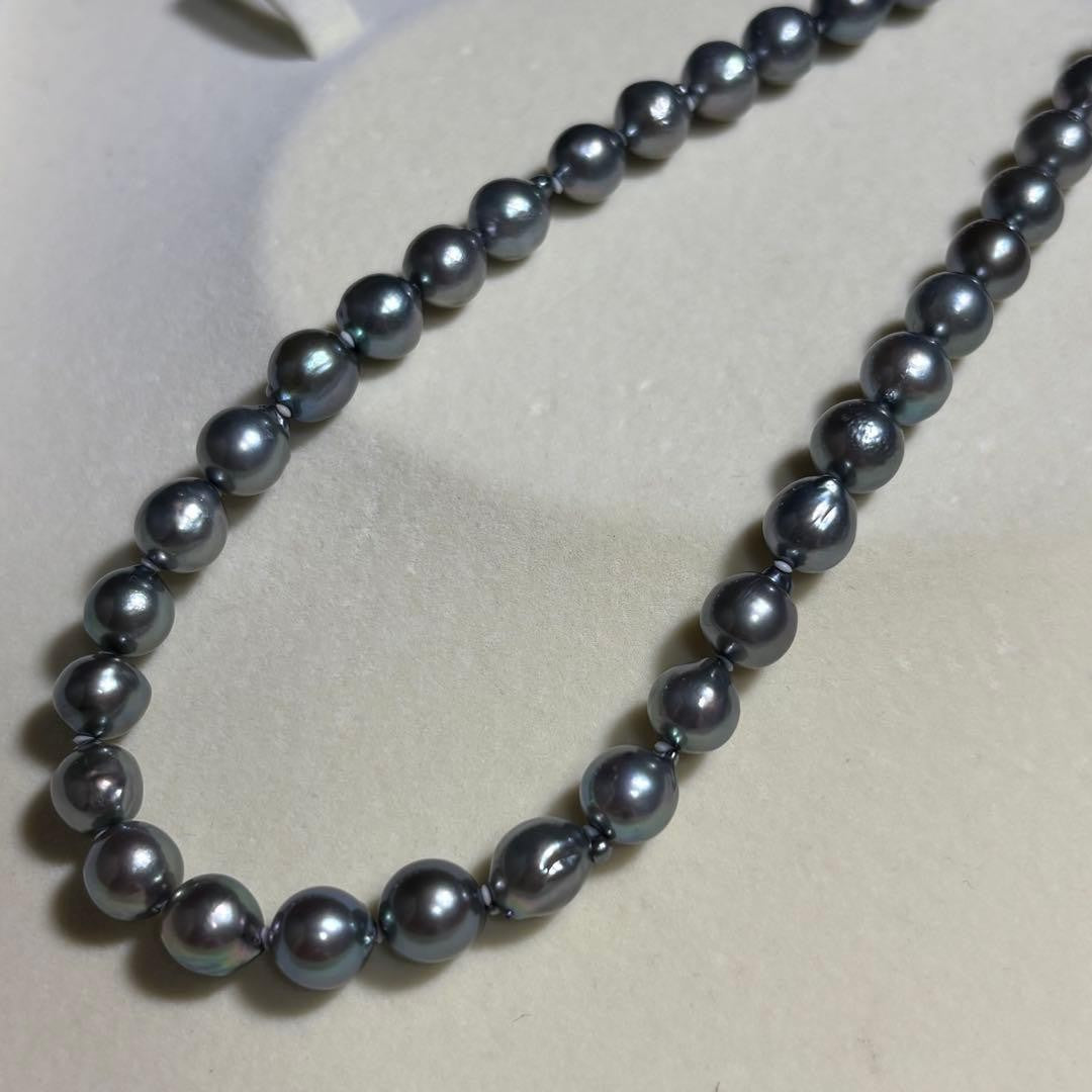 Akoya Pearl Necklace Blue Gray 7.6-7.9mm 17in. Silver Clasp Japan Used Authentic