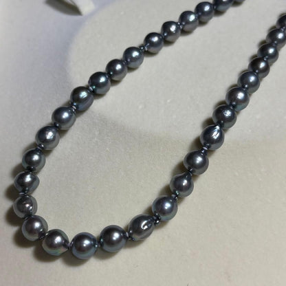 Akoya Pearl Necklace Blue Gray 7.6-7.9mm 17in. Silver Clasp Japan Used Authentic
