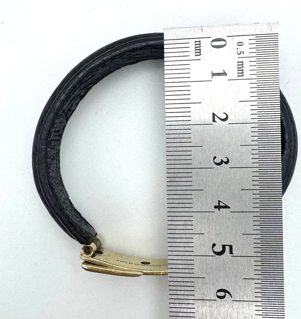 GUCCI Old Gucci Leather Belt Buckle Bracelet Black Gold HW 6.3in Made Italy