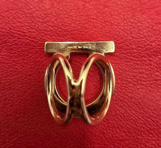 Salvatore Ferragamo Gancini Scarf Ring Gold Tone Metal Italy Excellent