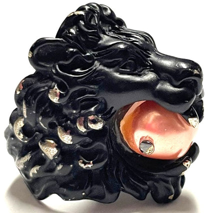 GUCCI Lion Head Ring Black Enamel Pink Stone Silver HW US6-6.5 EUR51-52 AUTH
