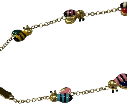 Ponte Vecchio Bee Bracelet 18K Yellow Gold Enamel Multicolor 18cm 7.1" Italy