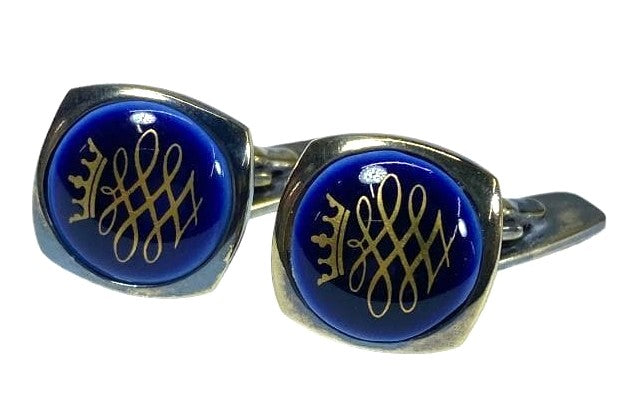 GEORG JENSEN Royal Copenhagen Cufflinks Silver 925 Navy Blue Gold Crest Denmark