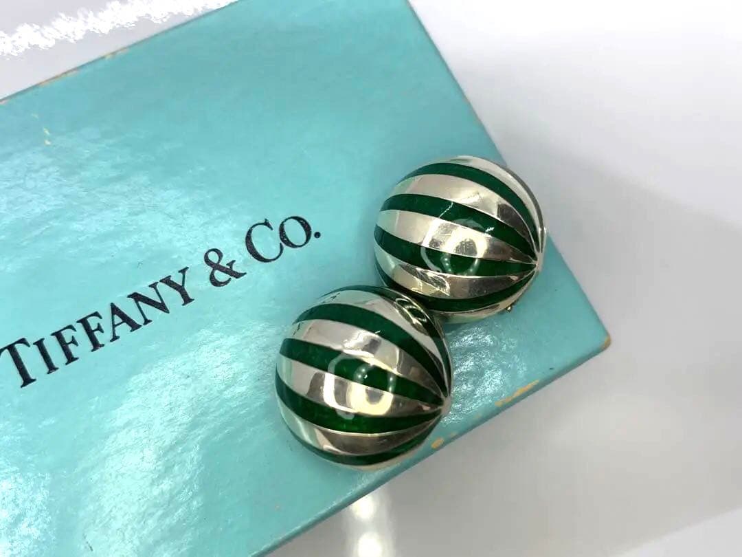Rare Tiffany & Co Silver 925 Green Enamel Dome Clip On Round Earrings Vintage