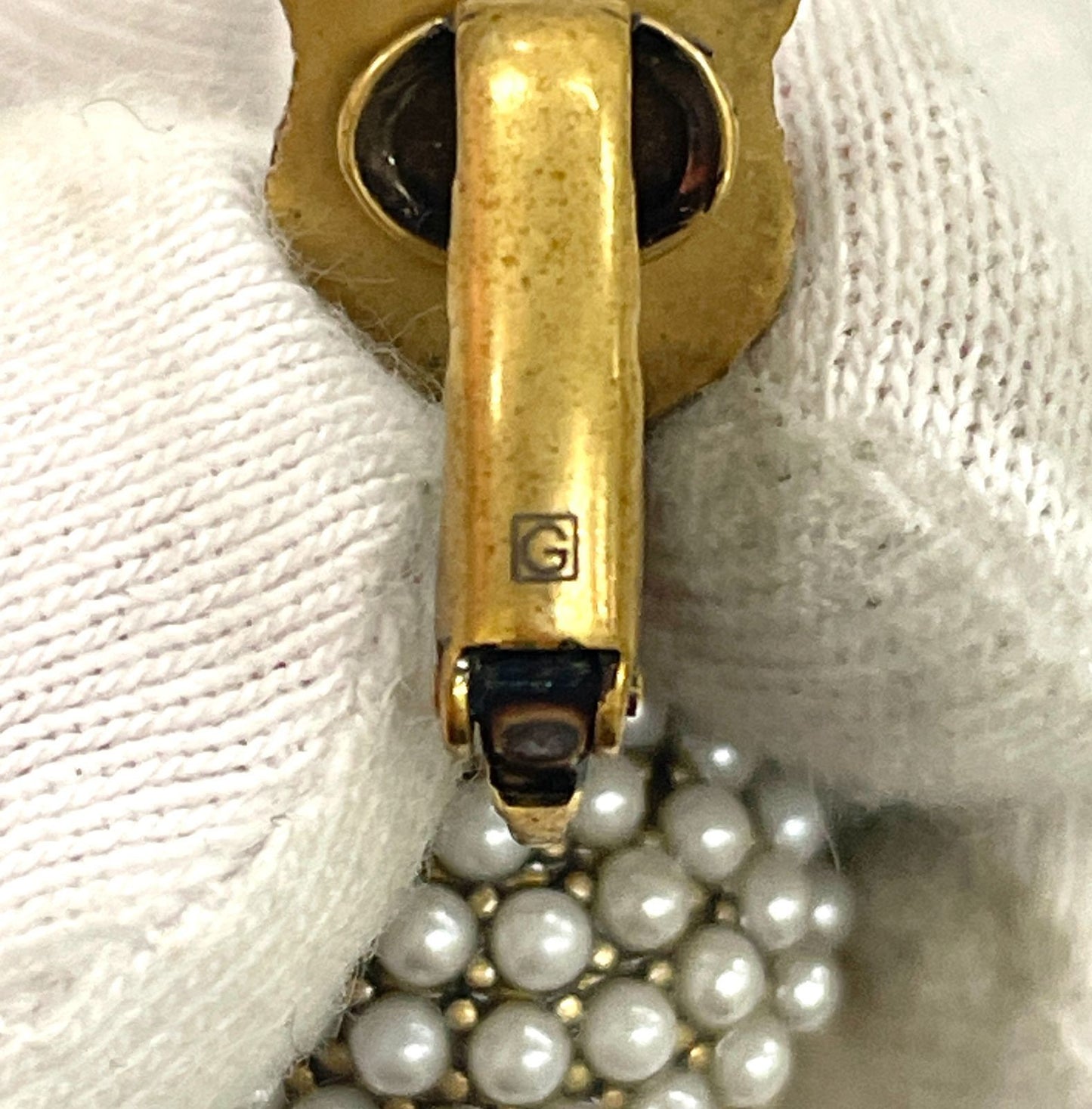 Gucci Tiger Head Earrings GP Fake Pearl Gold Italy Clip-On Authentic Japan Used