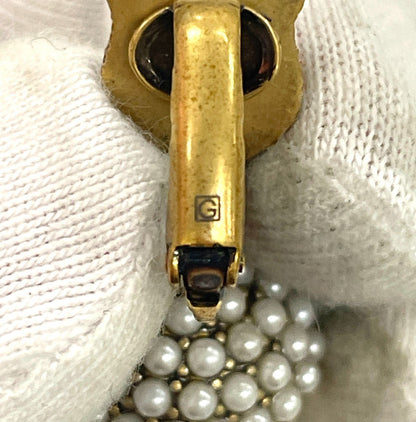 Gucci Tiger Head Earrings GP Fake Pearl Gold Italy Clip-On Authentic Japan Used