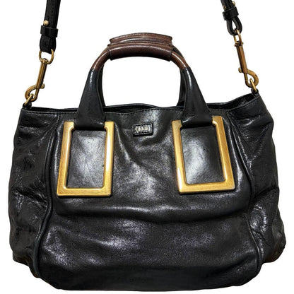 Chloe Ethel 2way Tote Bag Black Leather Gold Square Hardware Shoulder Handbag