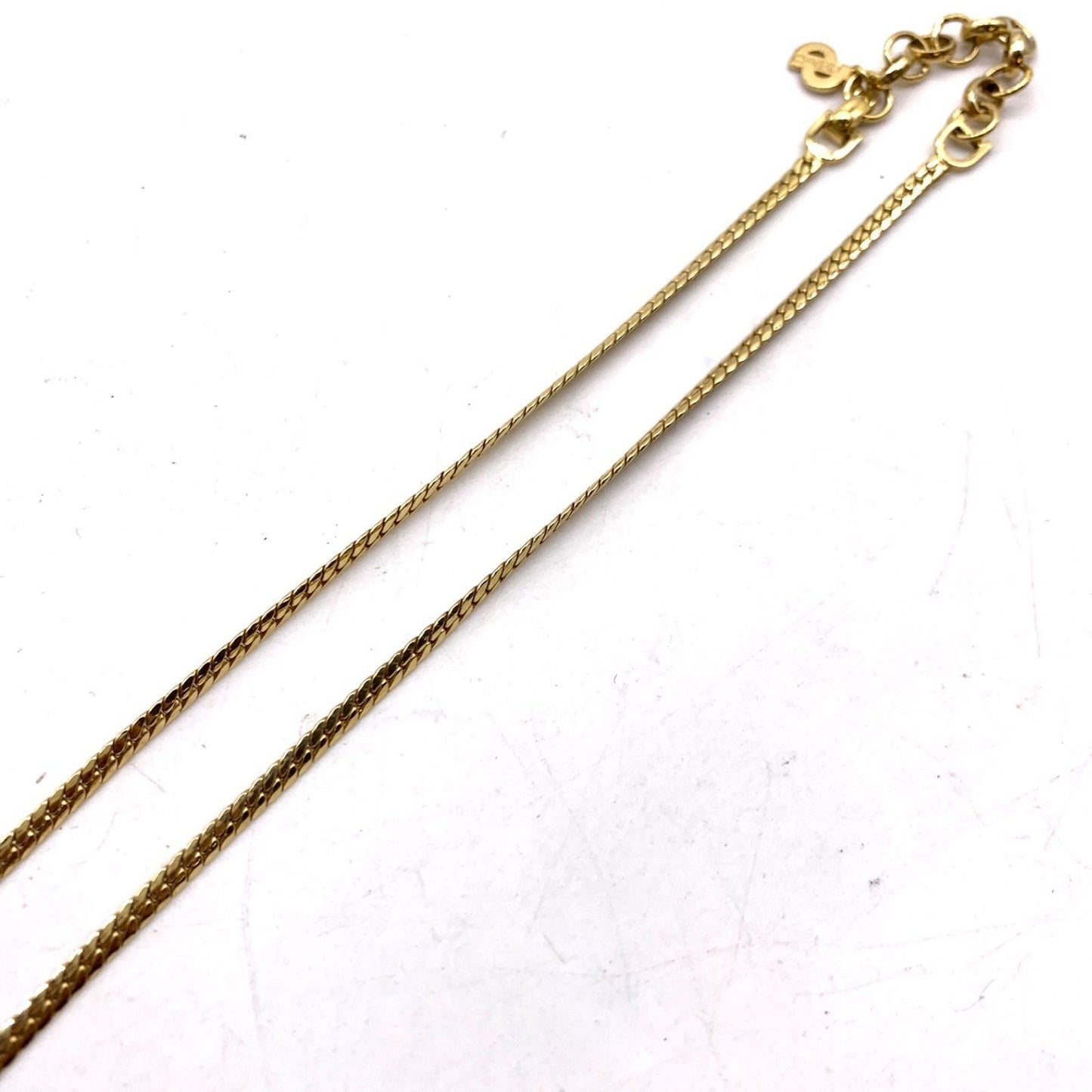 Vintage Christian Dior  Green Stone Rhinestone Gold Tone Chain Necklace 17" Used