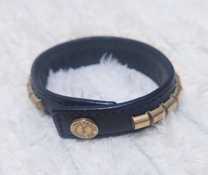 Yves Saint Laurent Rive Gauche Black Leather Studs Bracelet L 21cm 8.2" Vintage