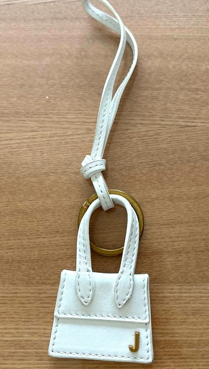 JACQUEMUS Le Chiquito Mini Bag Charm Keychain White Leather Gold J Logo Spain