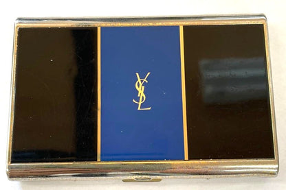 YSL Yves Saint Laurent Card Case Cigarette Case Black Blue Gold Metal Authentic