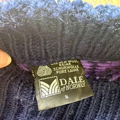 DALE OF NORWAY Nordic Fair Isle Knit Sweater Men's Purple Blue Wool Norway S