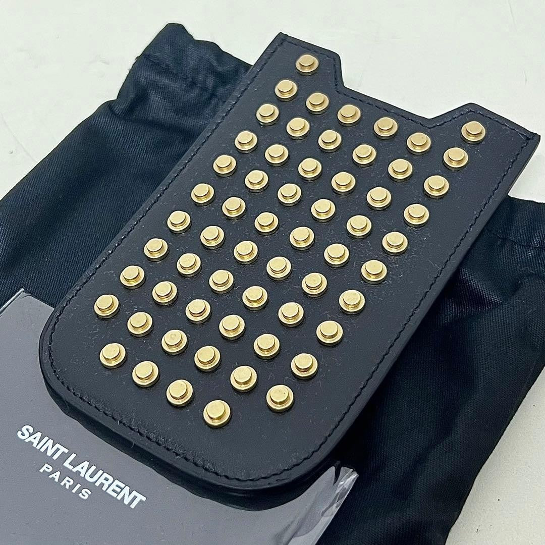 Rare Saint Laurent Studded Black Leather Card Case Hedi Slimane era