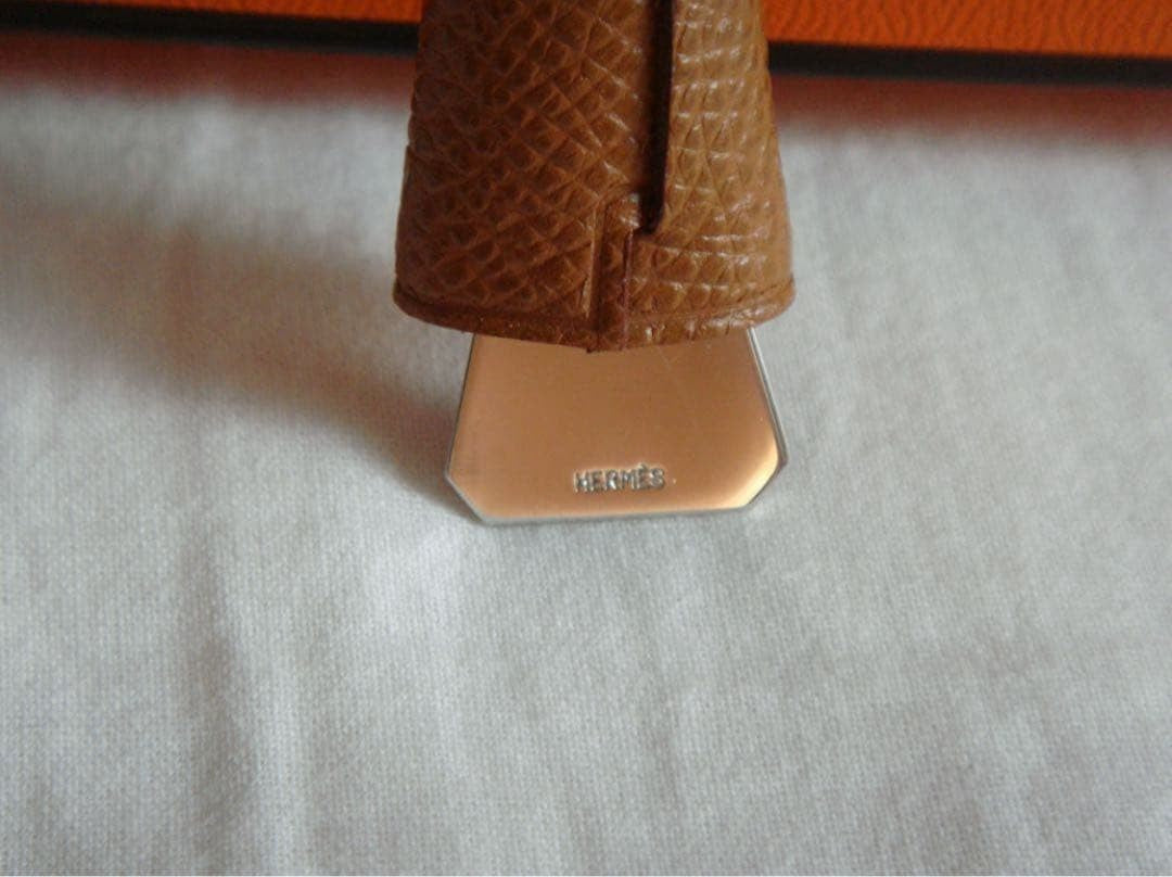 Hermes Authentic Brown Leather Bag Charm Strap Key Ring Grigri Clochette Used