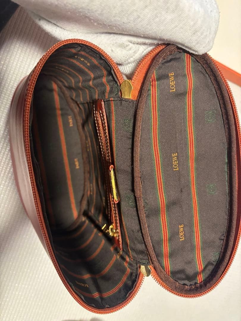 Authentic LOEWE Velazquez Vanity Makeup Pouch Orange Leather Vintage Limited