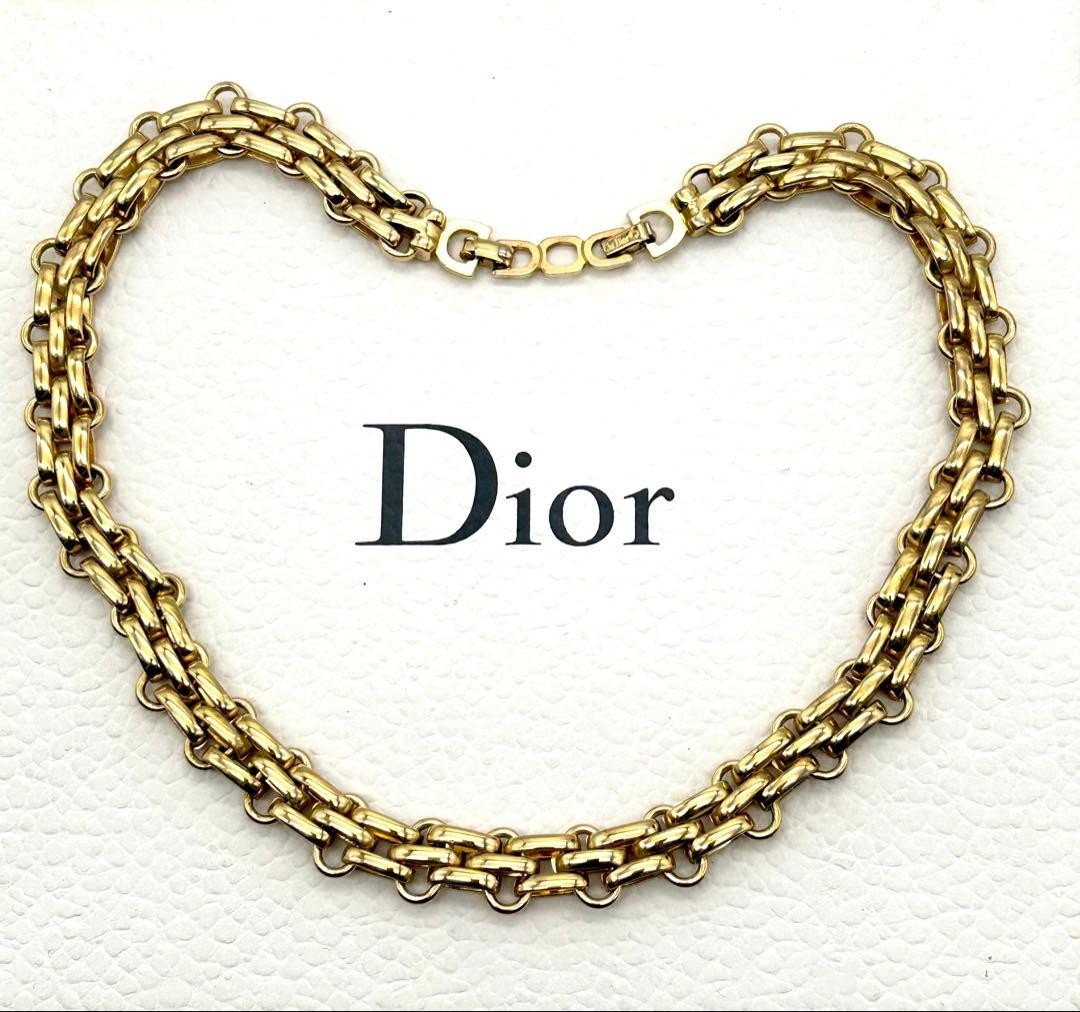 CHRISTIAN DIOR Gold Plated Chain Link Necklace Choker Vintage Used Excellent