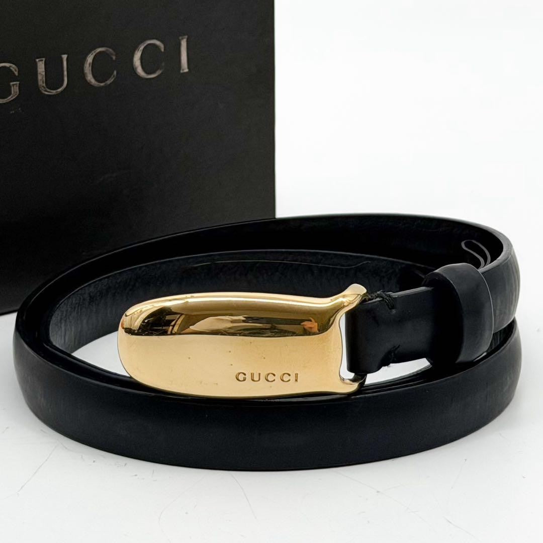 Vintage Gucci 96 AW Black Leather Gold Tone Buckle Belt 81cm 32in