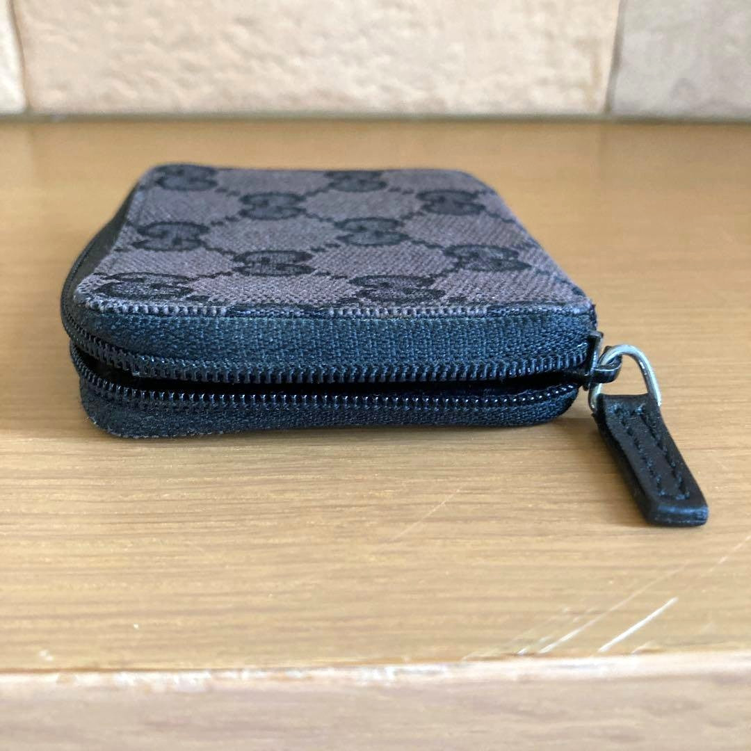 GUCCI GG Canvas Zip Around Coin Case Purse Wallet Black Compact Authentic Used
