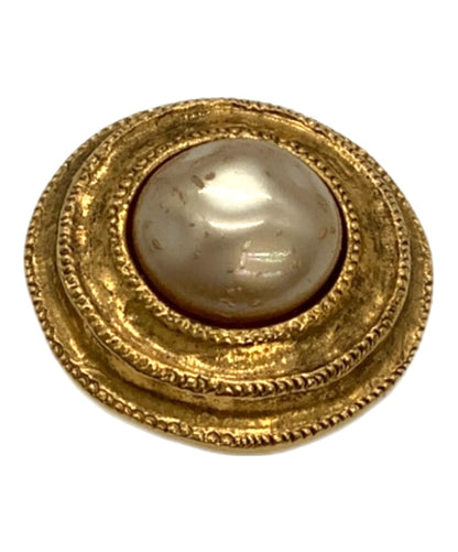 CHANEL Vintage Clip-On Earrings Faux Pearl Gold Tone Round 2.8cm France 90s CC