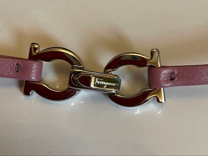 Salvatore Ferragamo Pink Leather Silver Tone Double Wrap Gancini Bracelet Choker
