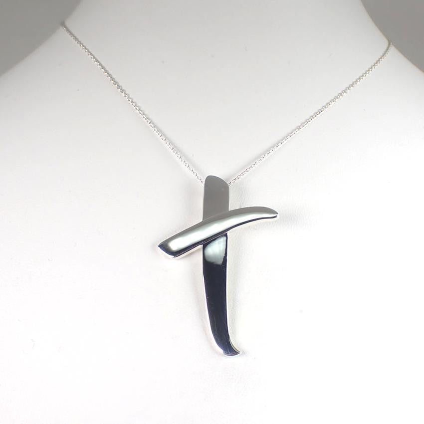 Tiffany & Co Sterling Silver 925 Paloma Picasso Kiss Cross Necklace Pendant 65cm