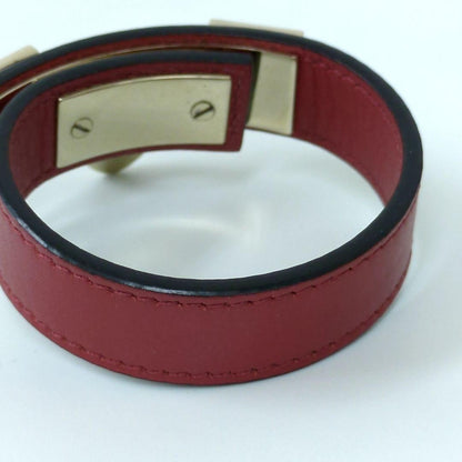 Valentino Garavani Red Leather Gold Studded Bracelet Size M 21.7cm 8.5" Used