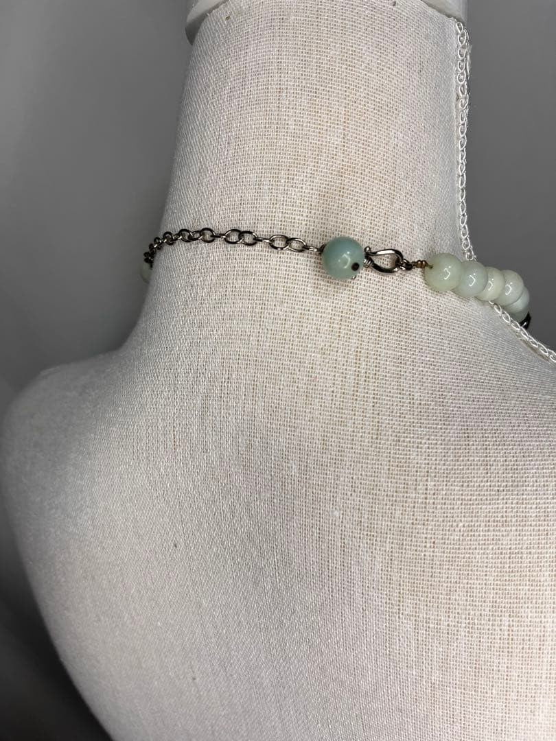 Philippe Ferrandis Green Blue Silver Bijou Chain Necklace Lobster Clasp Used