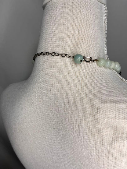 Philippe Ferrandis Green Blue Silver Bijou Chain Necklace Lobster Clasp Used