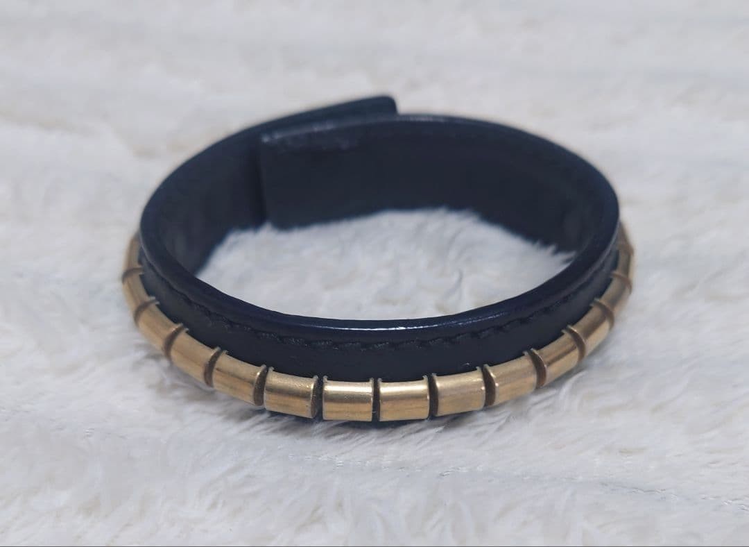 Yves Saint Laurent Rive Gauche Black Leather Studs Bracelet L 21cm 8.2" Vintage